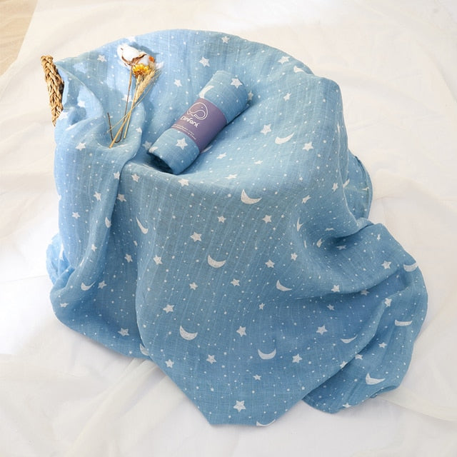100% Cotton 2 Layers Newborn Baby Swaddle-MamaToddler-Blue Moon Star-110X120cm-Mama Toddler