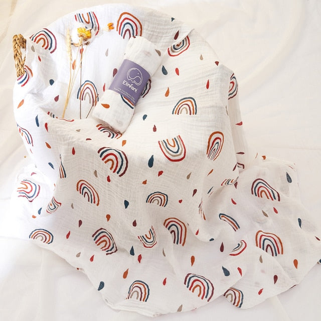 100% Cotton 2 Layers Newborn Baby Swaddle-MamaToddler-Raindrops & Rainbows-110X120cm-Mama Toddler