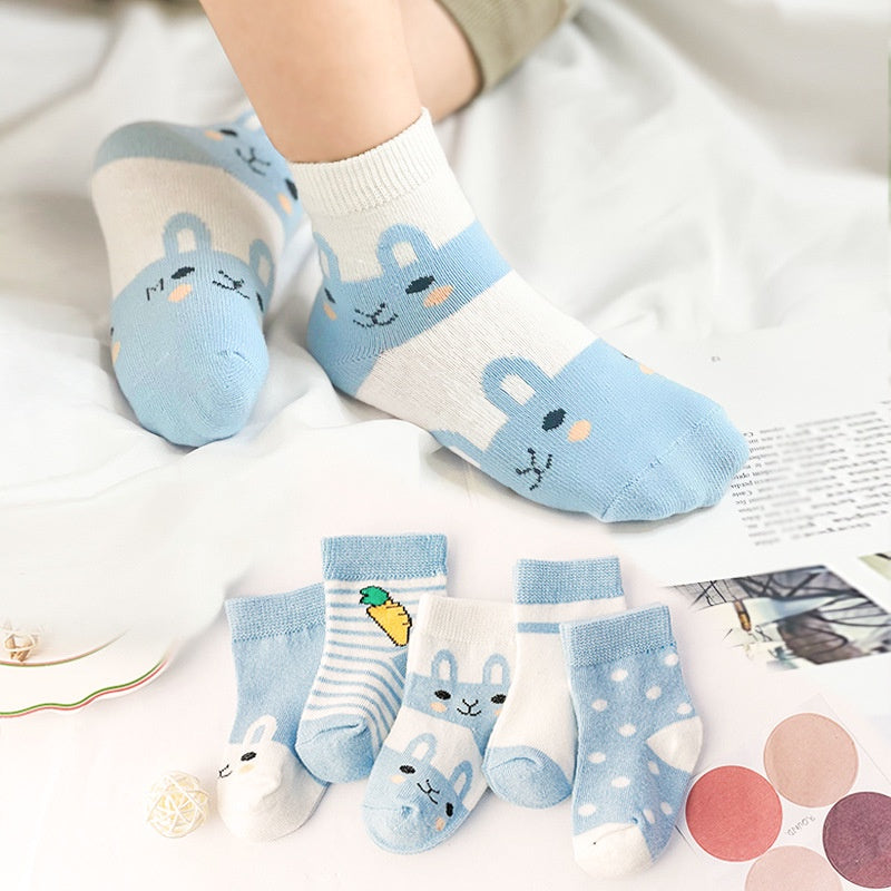 5 Pairs Baby Socks Stars, Stripes and Animal Designs-Mama Toddler-Pink-0-1 Year (7-10cm)-Mama Toddler