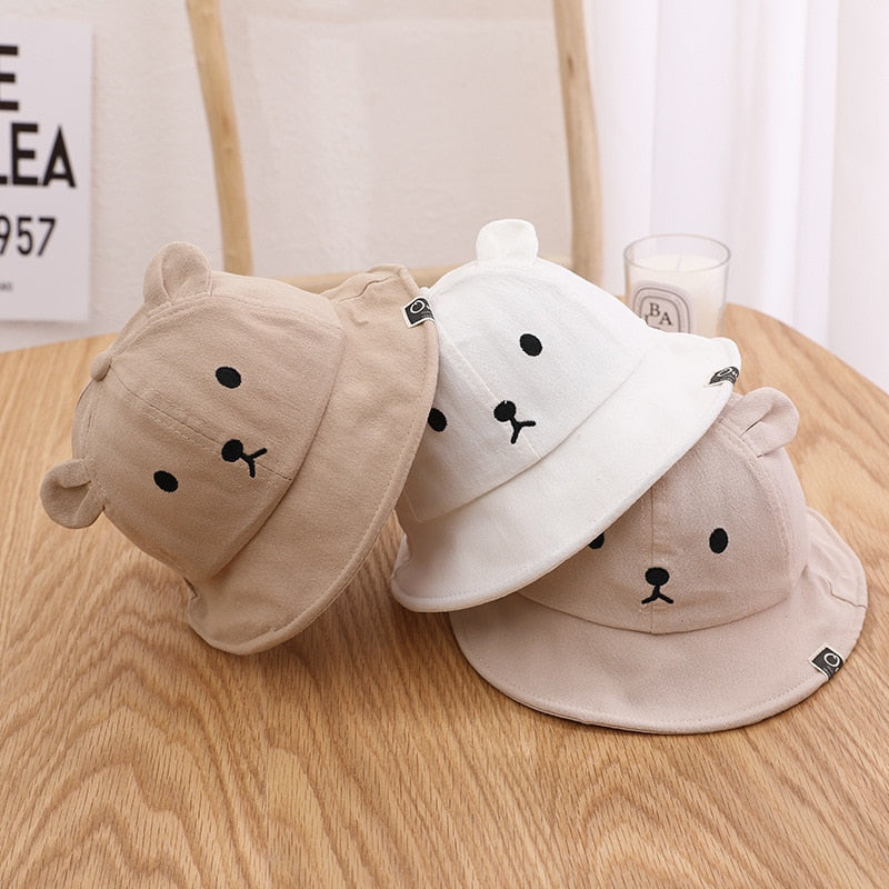 Bucket Hat for Kids - Animals and Fruits Designs-MamaToddler-Bear White-Mama Toddler