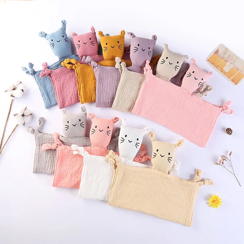 Cat Baby Cotton Muslin Comforter-MamaToddler-Orange-Mama Toddler