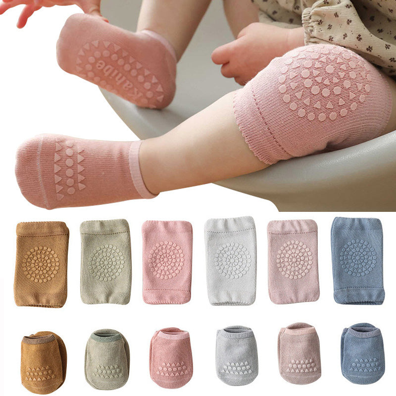 Crawl-Protect Anti-Slip Baby Knee Pad & Socks Set-Mama Toddler-Brown-Small (For 0-1 Year)-Mama Toddler