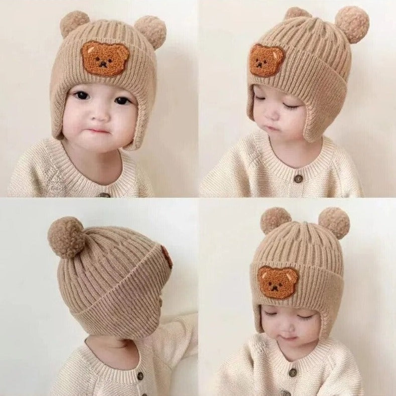 Cute Bear Ear Covered Knitted Winter Baby Beanie-MamaToddler-Beige-Mama Toddler