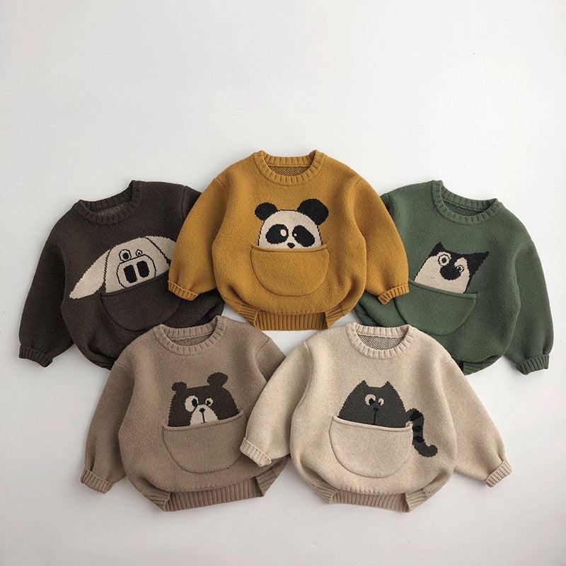 Cute Cartoon Kids Sweater-MamaToddler-Coffee - Piglet-12 Months-Mama Toddler