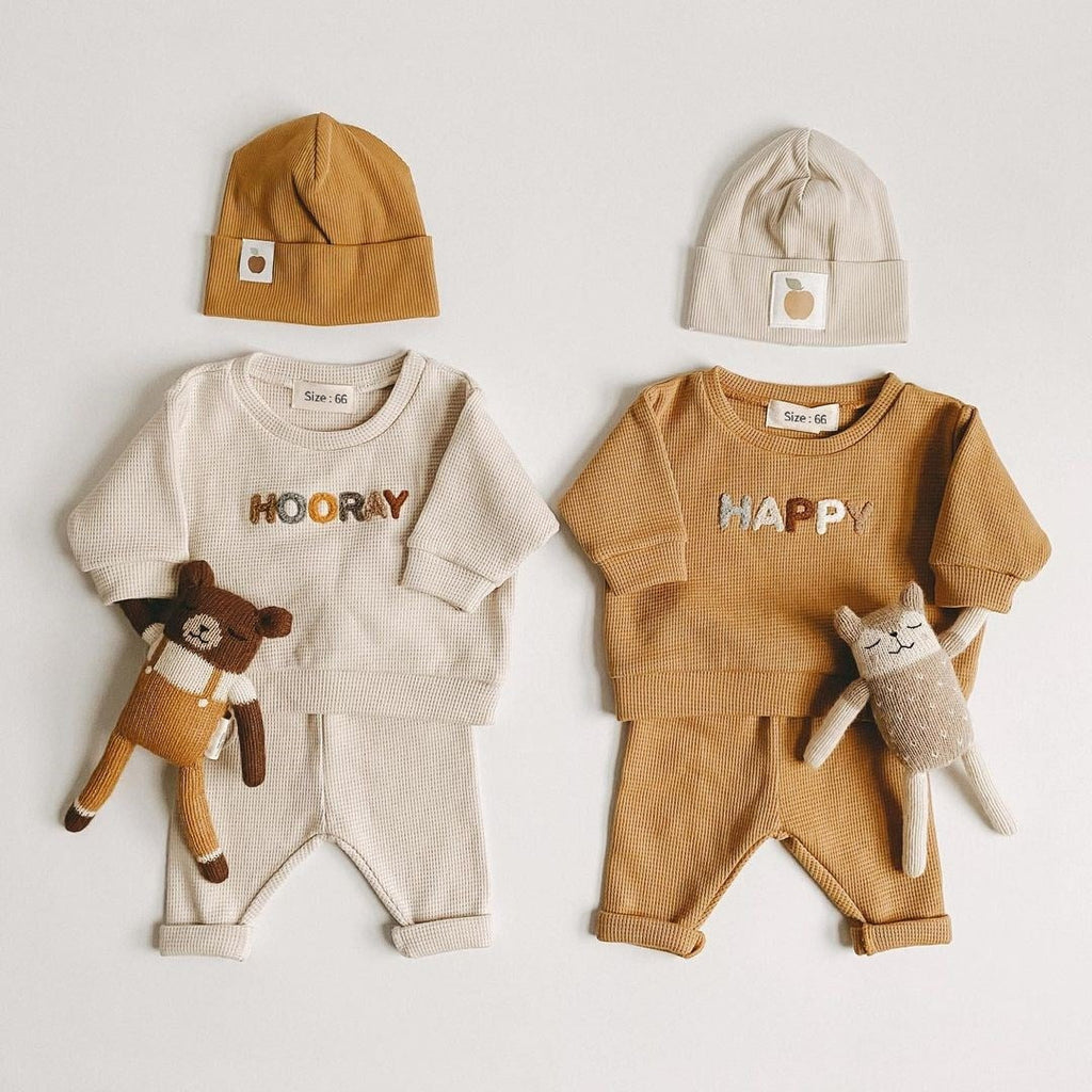 Happy Hooray Kids Sweatshirt and Pants-MamaToddler-Cream - Hooray-3-6 Months-Mama Toddler
