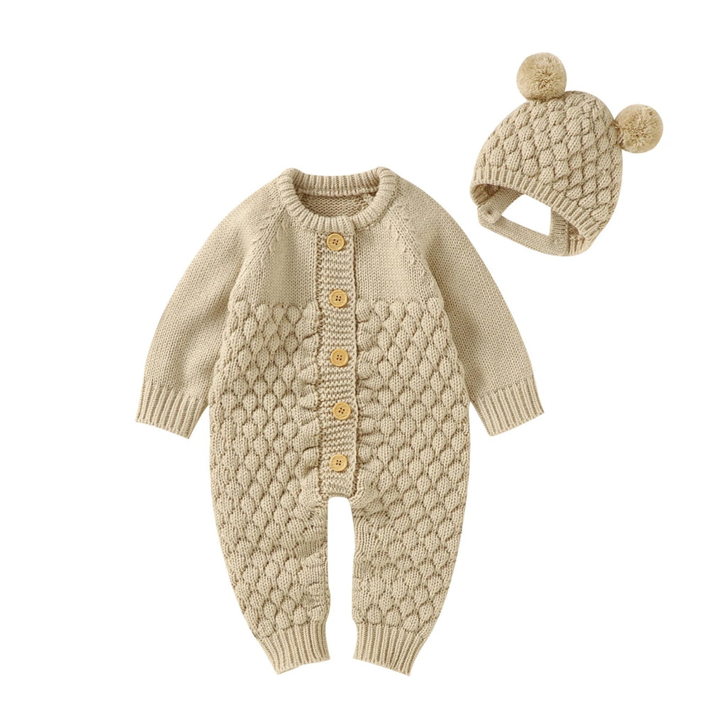 Infant Knitted Jumpsuit with Bear Hat-MamaToddler-Brown-3 Months-Mama Toddler