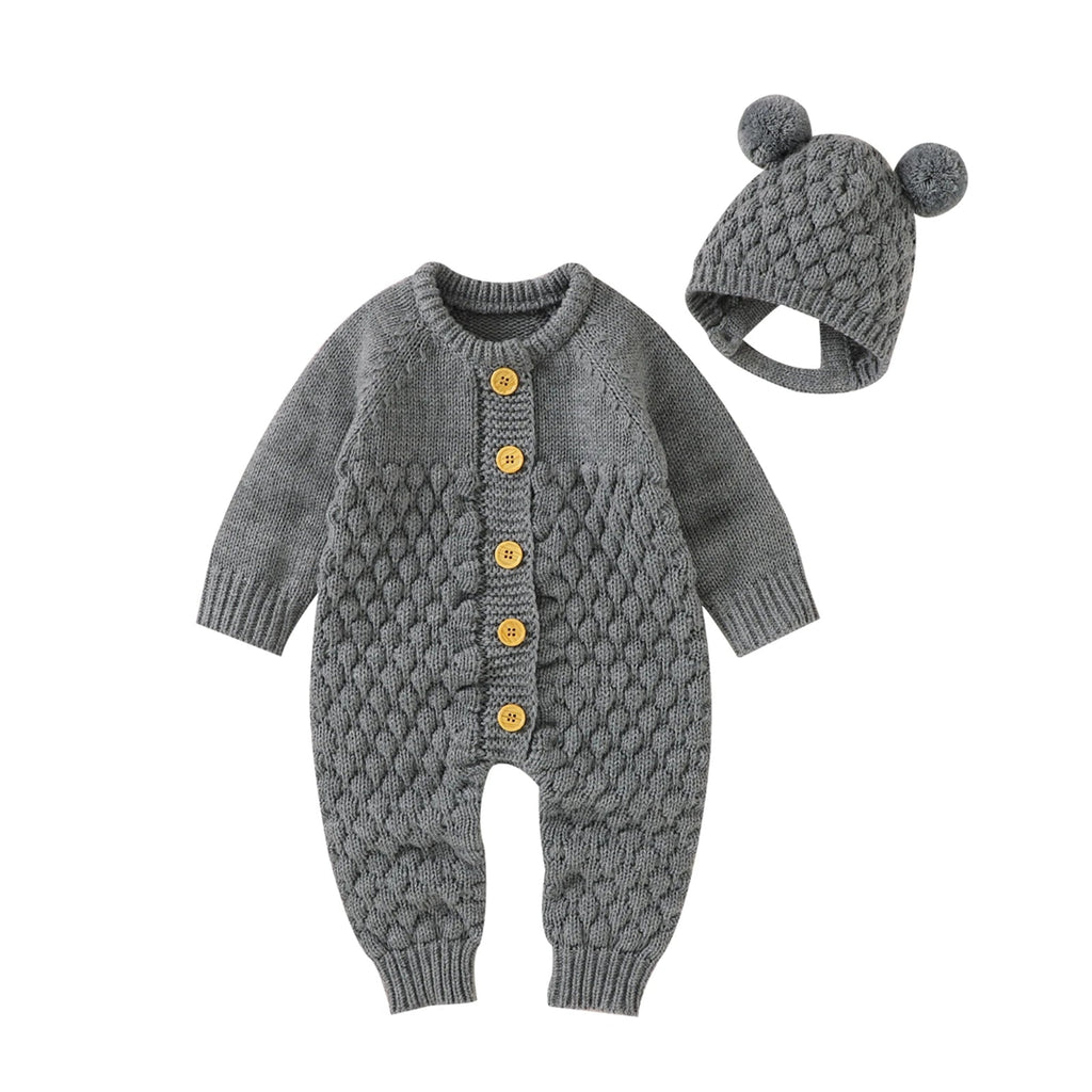 Infant Knitted Jumpsuit with Bear Hat-MamaToddler-Dark Grey-3 Months-Mama Toddler