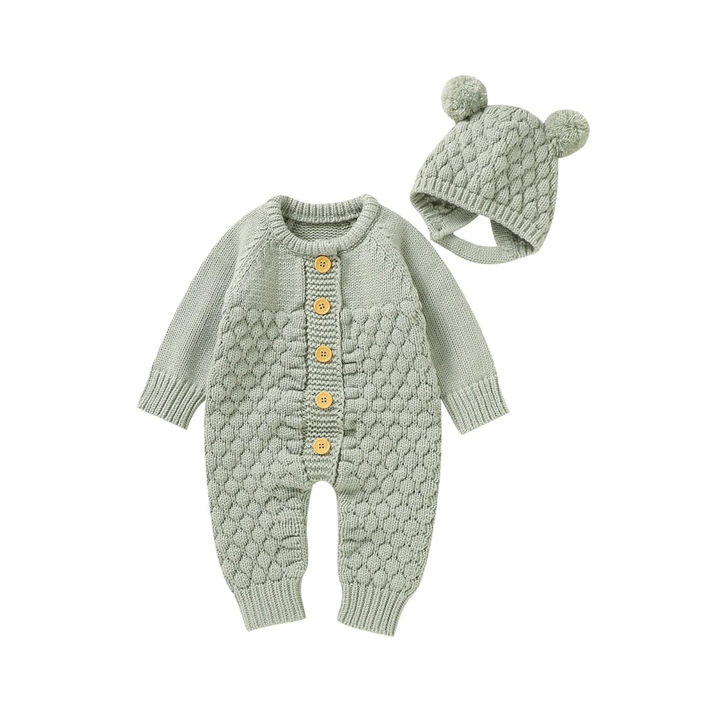 Infant Knitted Jumpsuit with Bear Hat-MamaToddler-Light Green-3 Months-Mama Toddler