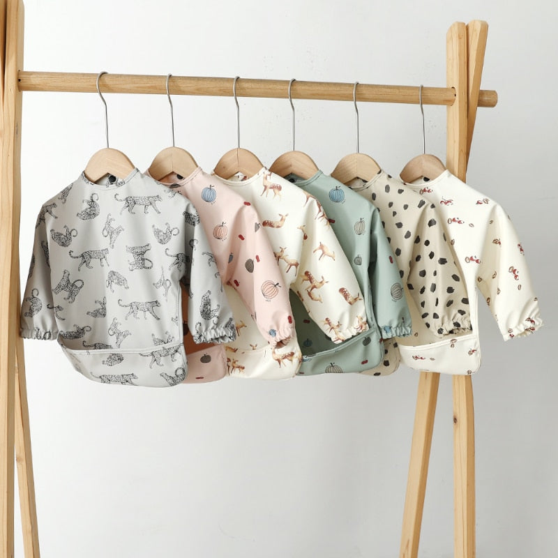 Long Sleeves Animal Print Waterproof Baby Bibs-MamaToddler-Deer-S 6-12 Months-Mama Toddler