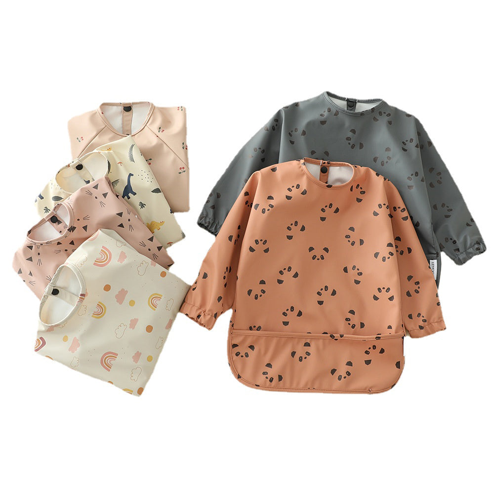Long Sleeves Waterproof Baby Bibs with Bottom Pocket-Mama Toddler-Forest Animals 1-Small - For 6-12 Months-Mama Toddler