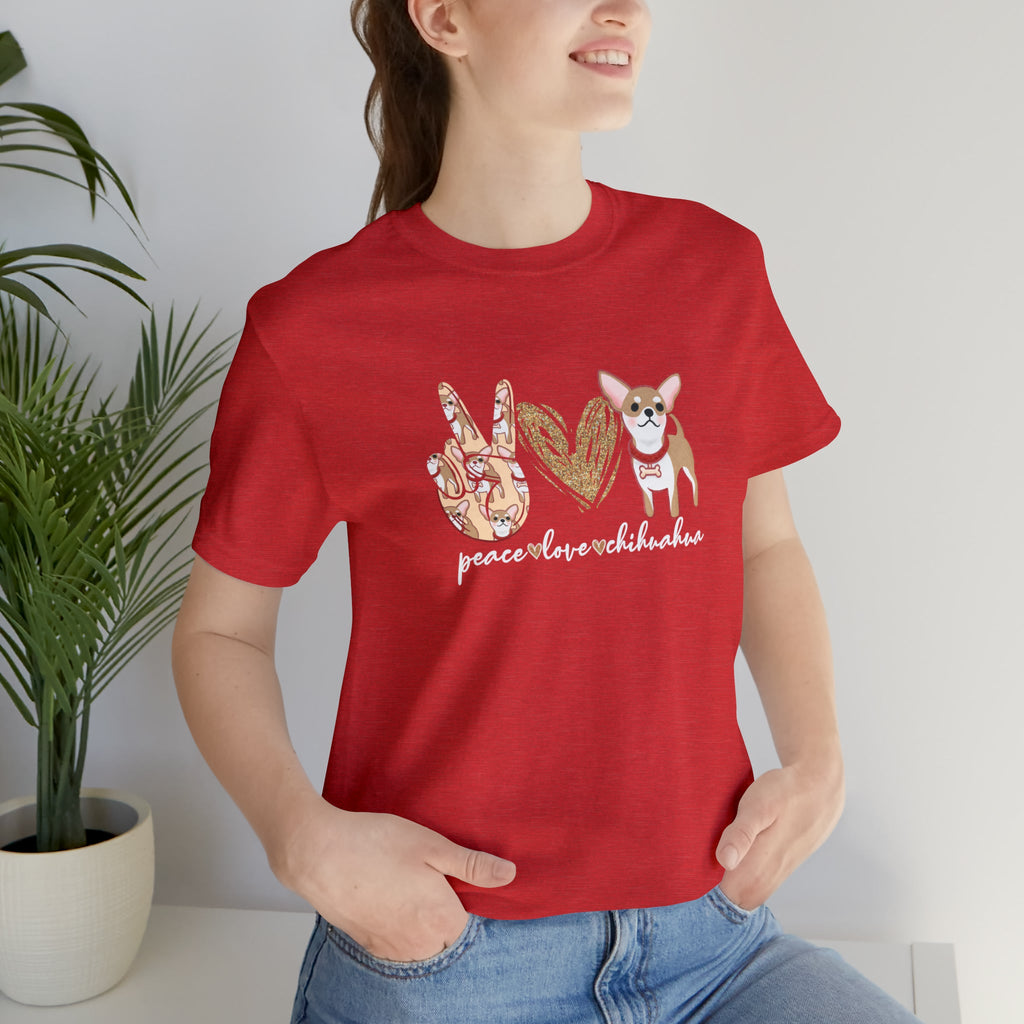 Peace Love Chihuahua T-Shirt-T-Shirt-Printify-XS-Heather Red-Mama Toddler