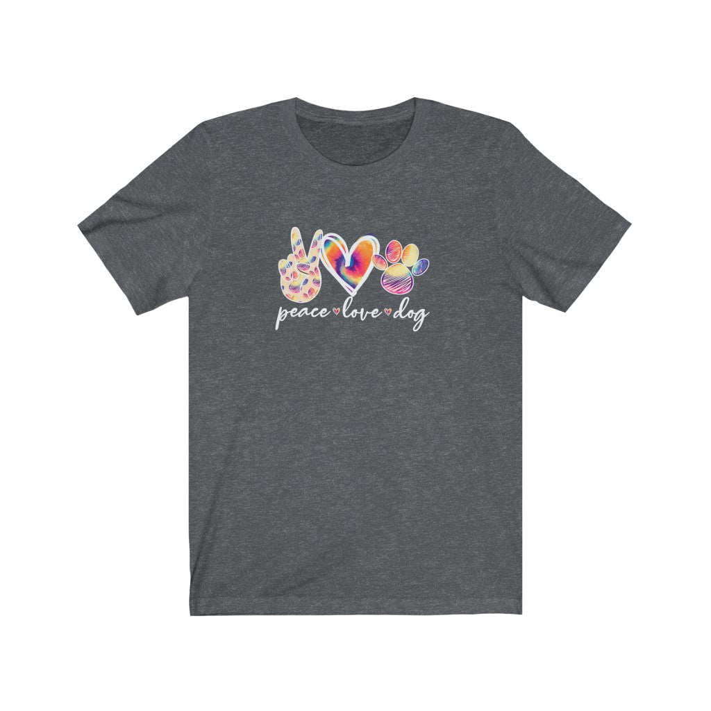 Peace Love Dog T-Shirt-T-Shirt-Printify-Dark Grey Heather-XS-Mama Toddler