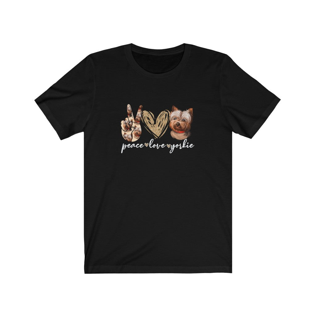 Peace Love Yorkie T-Shirt-T-Shirt-Printify-Solid Black Blend-XS-Mama Toddler