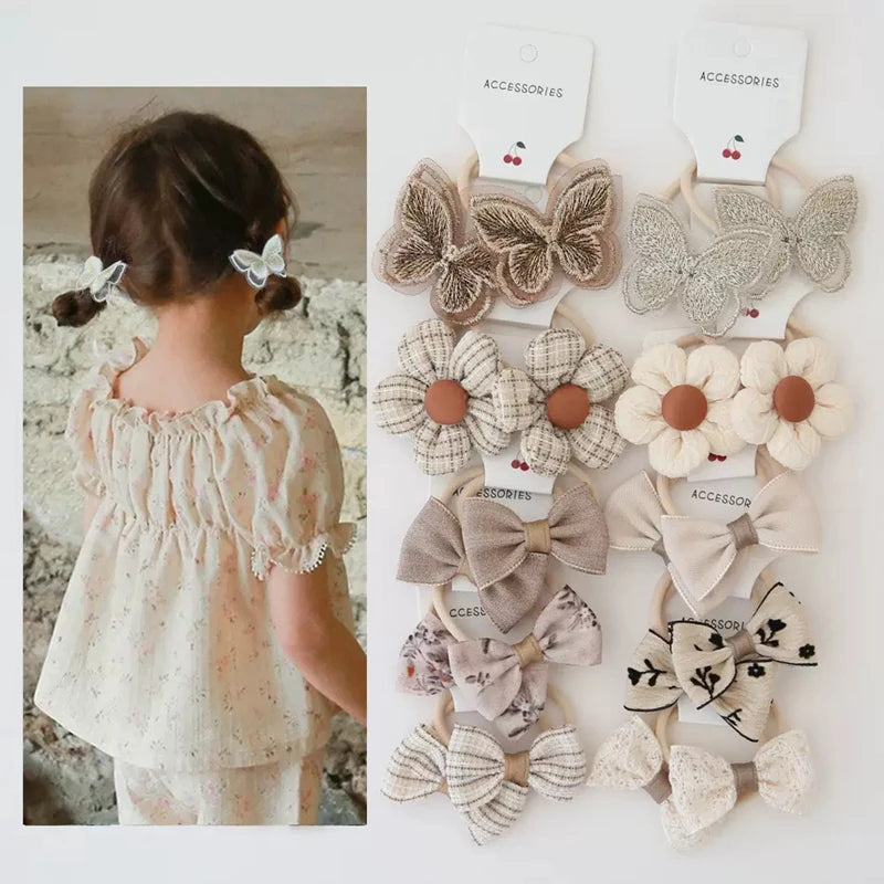 10 Pieces Floral & Bow Elastic Hair Bands-MamaToddler-1-Mama Toddler