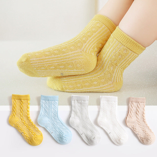 5 Pairs Cotton Mesh Breathable Socks for 1-12 Years Old-Mama Toddler-Cable Knit-1-3 Years Old-Mama Toddler