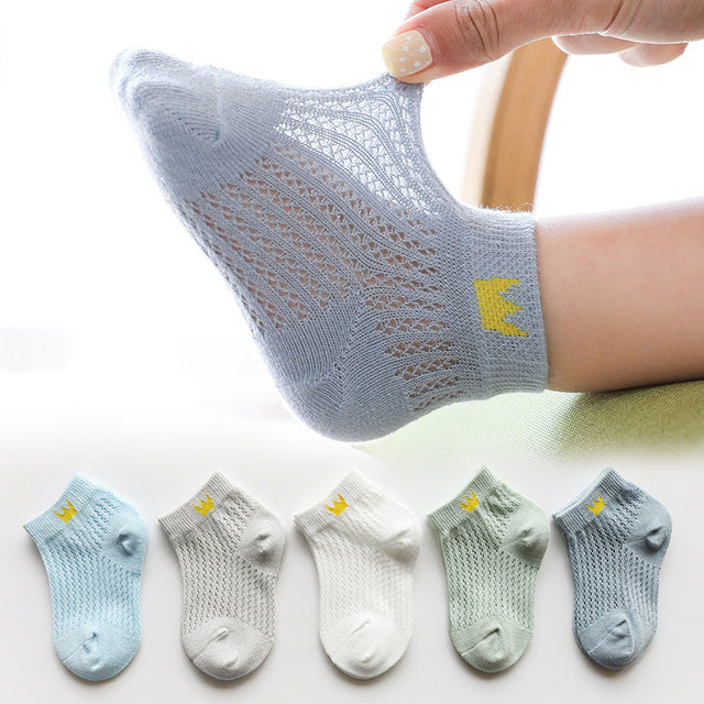 5 Pairs Cotton Mesh Breathable Socks for 1-12 Years Old-Mama Toddler-Crown 1-1-3 Years Old-Mama Toddler