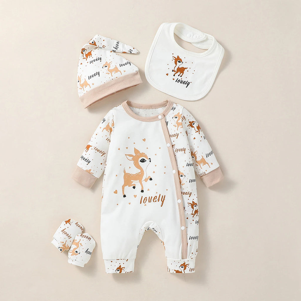 Adorable Animal Print 4 Pcs Baby Jumpsuit Set-MamaToddler-Elephant Love-3-6 Months-Mama Toddler