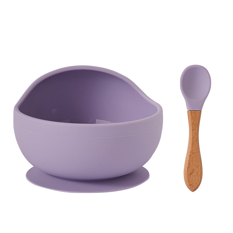 Baby Feeding Wooden Handle Silicone Spoon & Suction Bowl-Mama Toddler-Pink Spoon-Mama Toddler