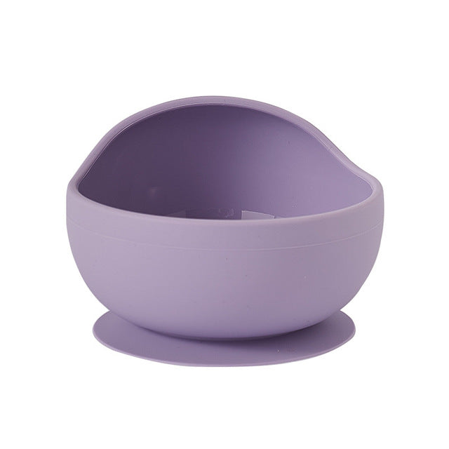 Baby Feeding Wooden Handle Silicone Spoon & Suction Bowl-Mama Toddler-Purple Bowl-Mama Toddler