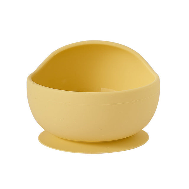 Baby Feeding Wooden Handle Silicone Spoon & Suction Bowl-Mama Toddler-Yellow Bowl-Mama Toddler