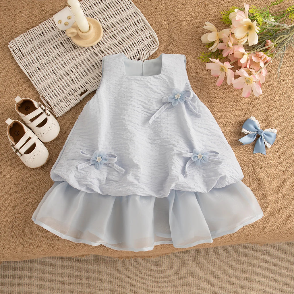 Baby Girl Sheer Ruffle Hem Party Dress with Floral Bows MamaToddler Baby Girl Sheer Ruffle Hem Party Dress with Floral Bows MamaToddler
