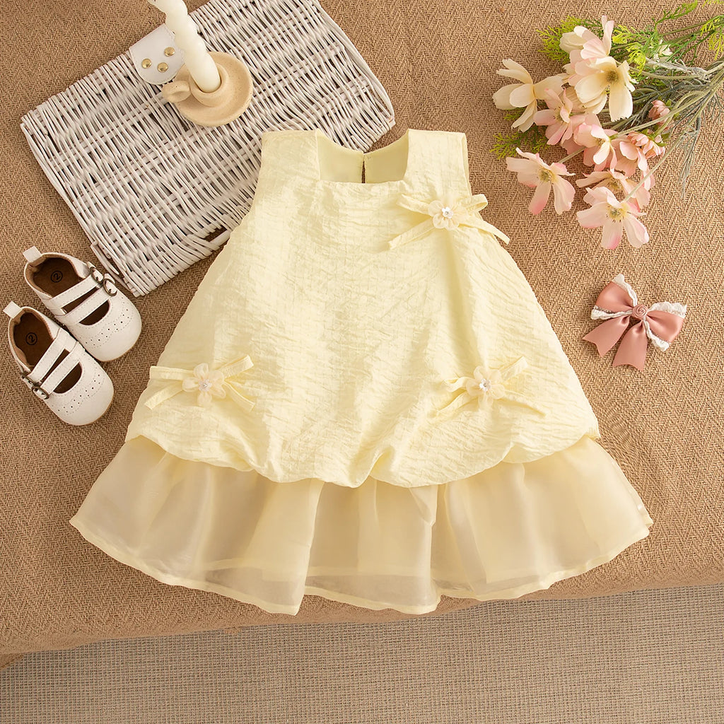 Baby Girl Sheer Ruffle Hem Party Dress with Floral Bows MamaToddler Baby Girl Sheer Ruffle Hem Party Dress with Floral Bows MamaToddler