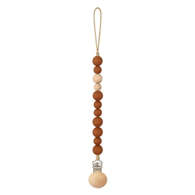 Baby Pacifier Clips With Silicone Beads & Wooden Ring-Mama Toddler-Long 9-Mama Toddler
