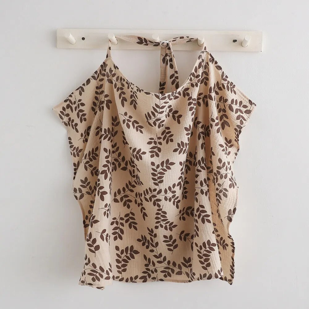 Cotton Muslin Nursing Cover-MamaToddler-Light Coffee Leaves-Mama Toddler
