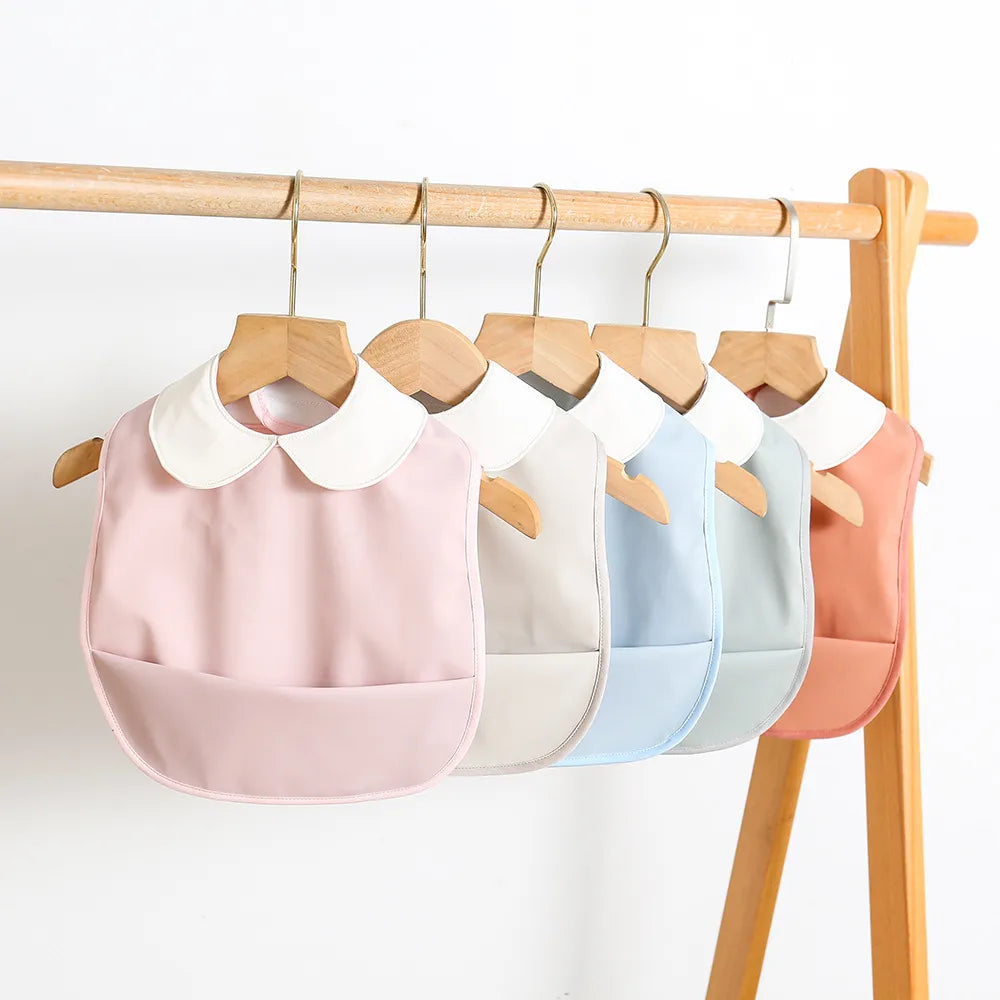 Cute Collar Solid Color Bib with Feed Pocket-MamaToddler-Light Pink-Mama Toddler