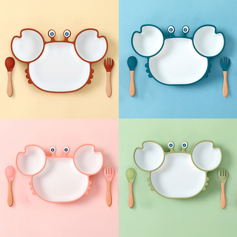 Cute Crab & Hippo Food Plates for Babies and Kids-Mama Toddler-Green Hippo Set-Mama Toddler