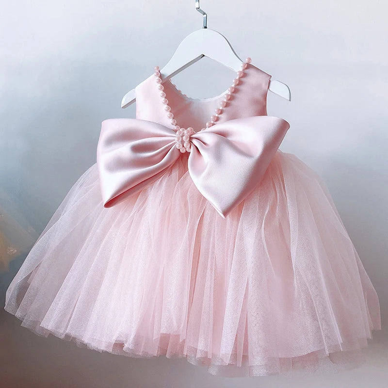 baby girl pink dress 12 months Light pink one year dress Girl tulle dress special occasion First birthday dress Baby pageant dress Baby birthday outfit with puff sleeve