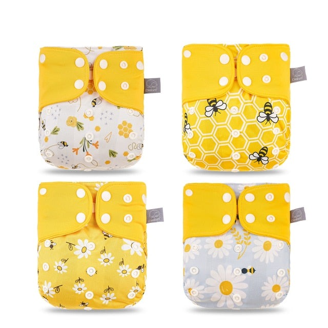 ECO-friendly 4 Pair Reusable & Washable Cloth Diaper-MamaToddler-Daisy & Bees Yellow-Mama Toddler