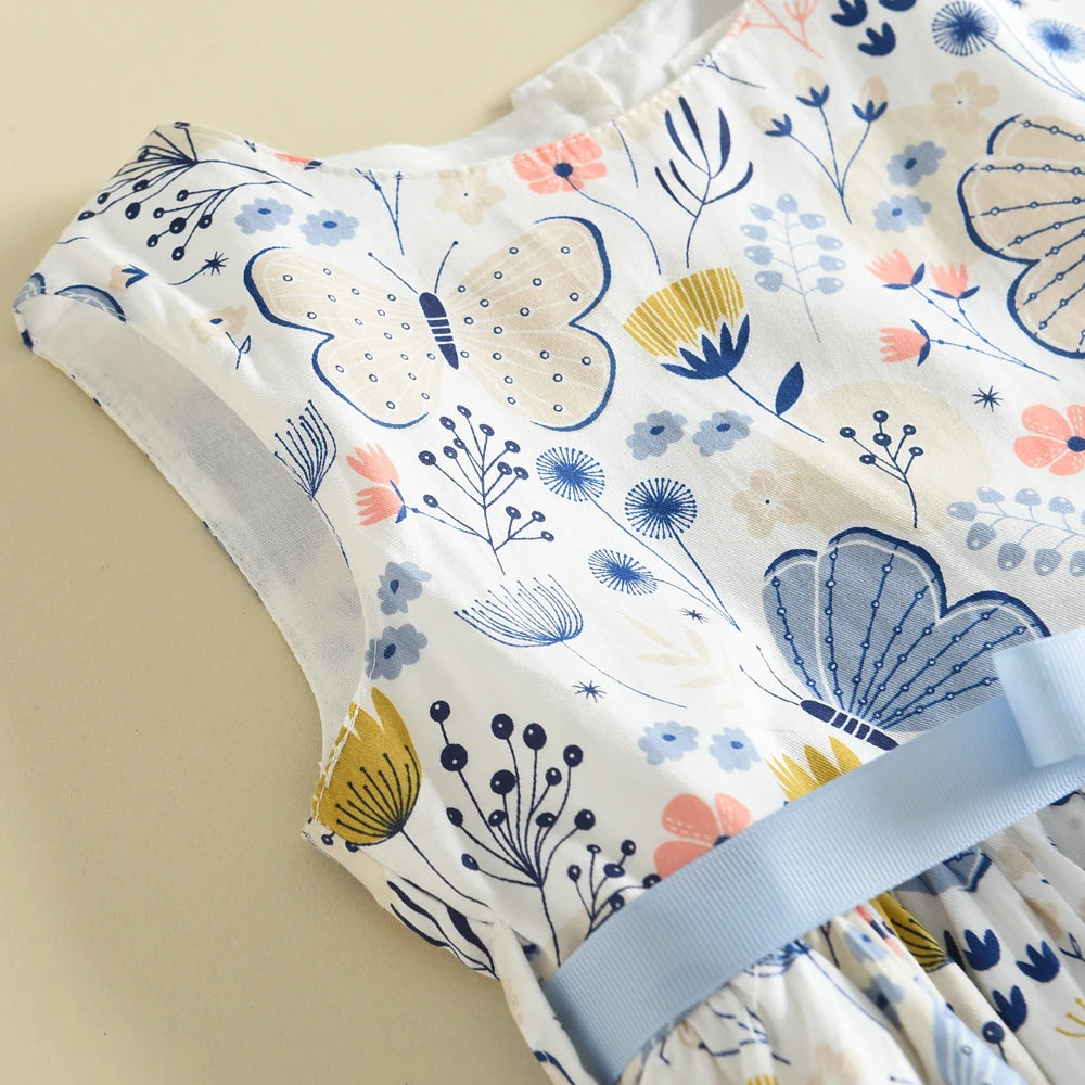 Floral Princess Summer Dress with Ribbon Bow-MamaToddler-Pink-3 Years-Mama Toddler