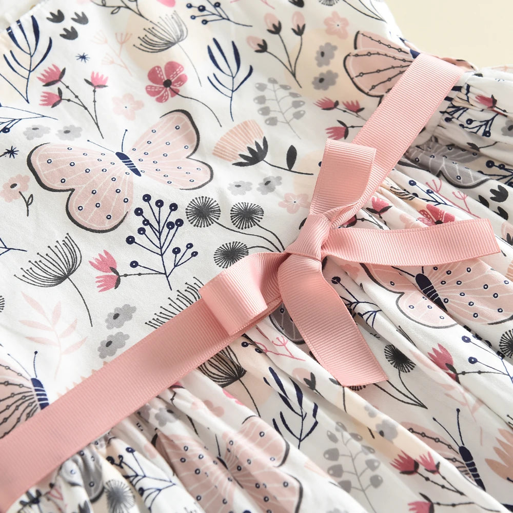 Floral Princess Summer Dress with Ribbon Bow-MamaToddler-Pink-3 Years-Mama Toddler