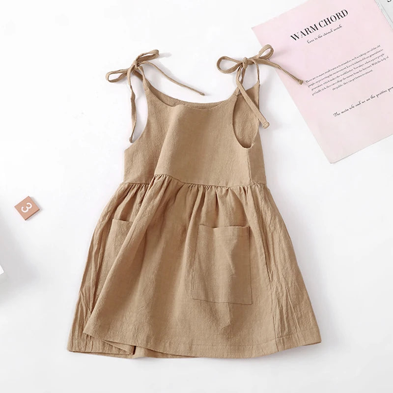 Girls Summer Sundress with Straps and Two Pockets-MamaToddler-Rust-9-12 Months-Mama Toddler