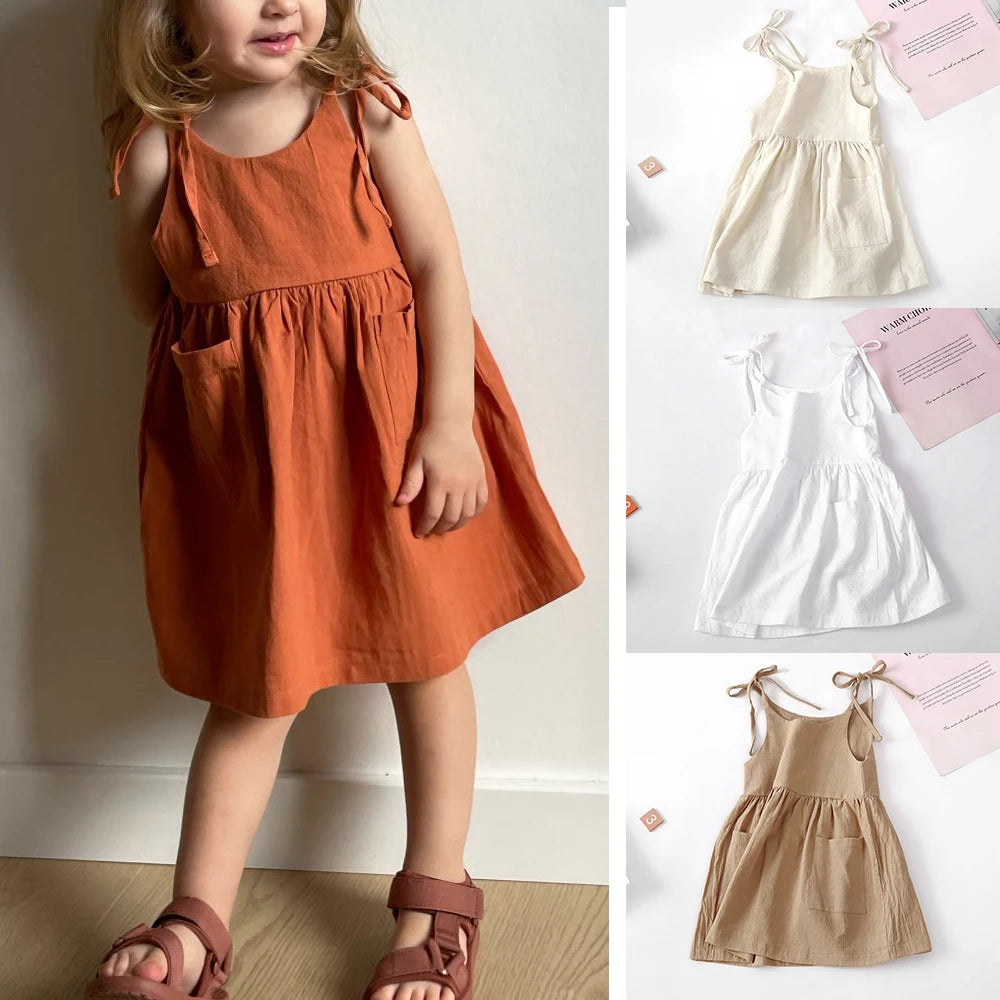 Girls Summer Sundress with Straps and Two Pockets-MamaToddler-Rust-9-12 Months-Mama Toddler
