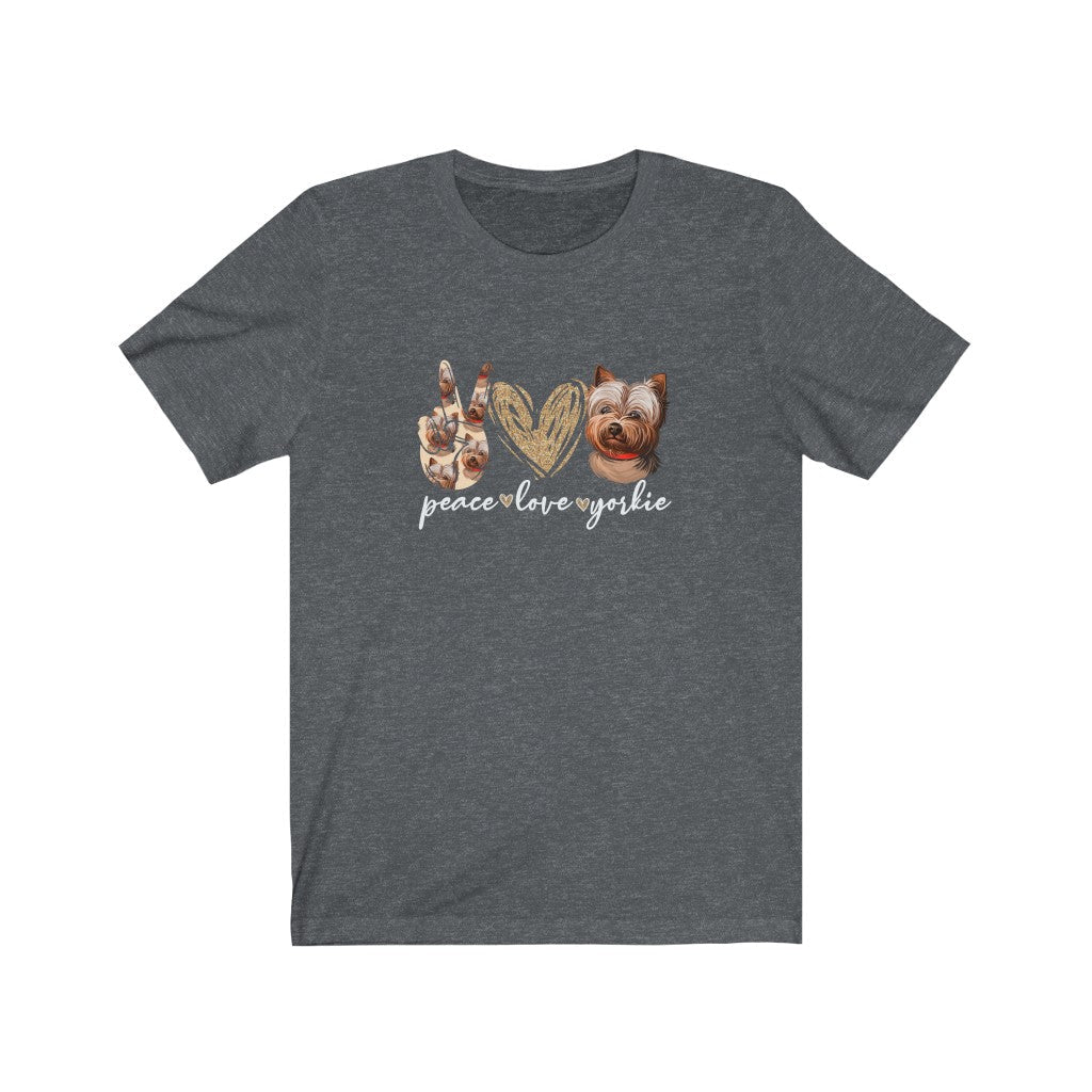 Peace Love Yorkie T-Shirt-T-Shirt-Printify-Dark Grey Heather-XS-Mama Toddler