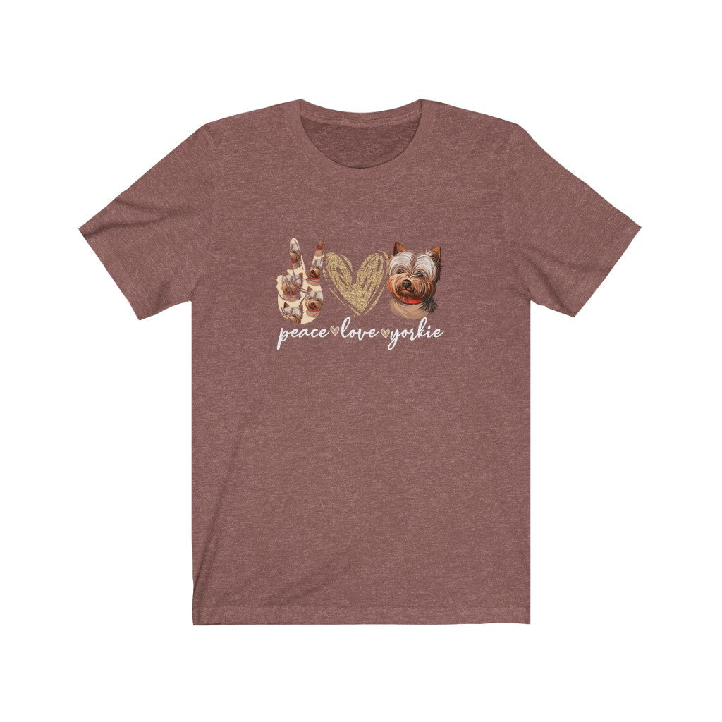 Peace Love Yorkie T-Shirt-T-Shirt-Printify-Heather Clay-XS-Mama Toddler