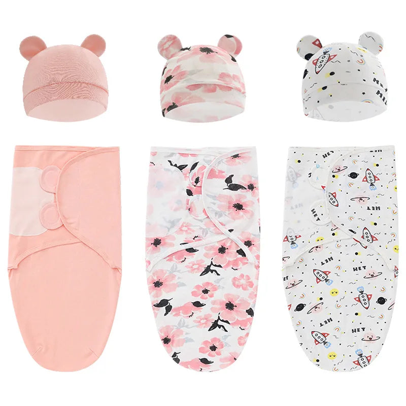 Cotton Printed Newborn Baby Swaddle And Hat Set-MamaToddler-Floral-Mama Toddler