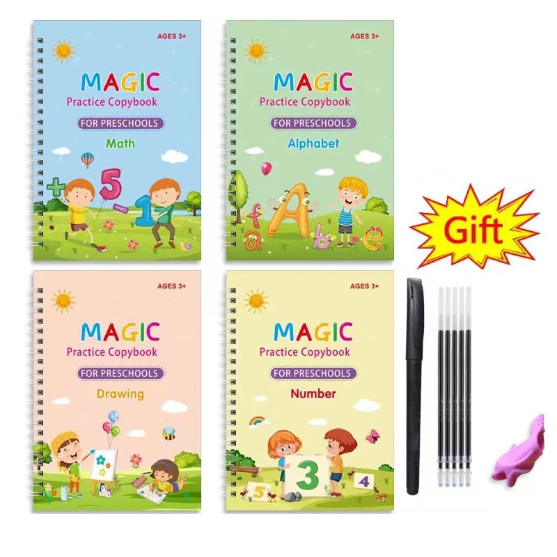 4 pcs Magic Groove Reusable Preschool Calligraphy Writing Book-MamaToddler-4pcs Sets-Mama Toddler