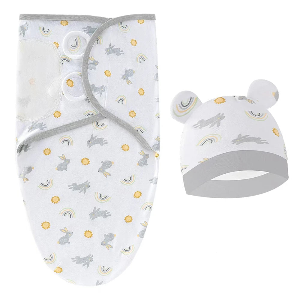 Cotton Printed Newborn Baby Swaddle And Hat Set-MamaToddler-Floral-Mama Toddler