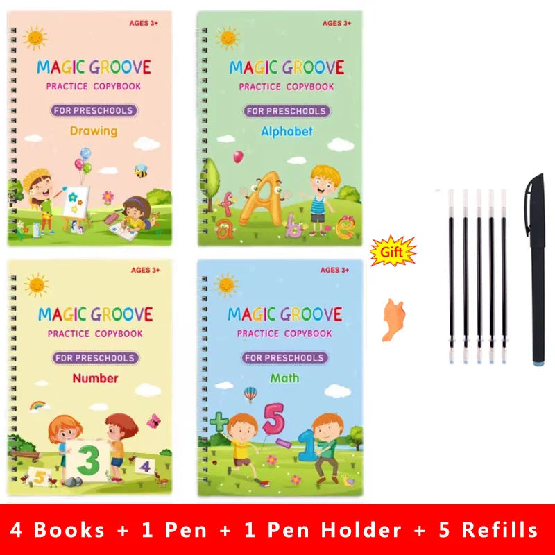 4 pcs Magic Groove Reusable Preschool Calligraphy Writing Book-MamaToddler-4pcs Sets-Mama Toddler