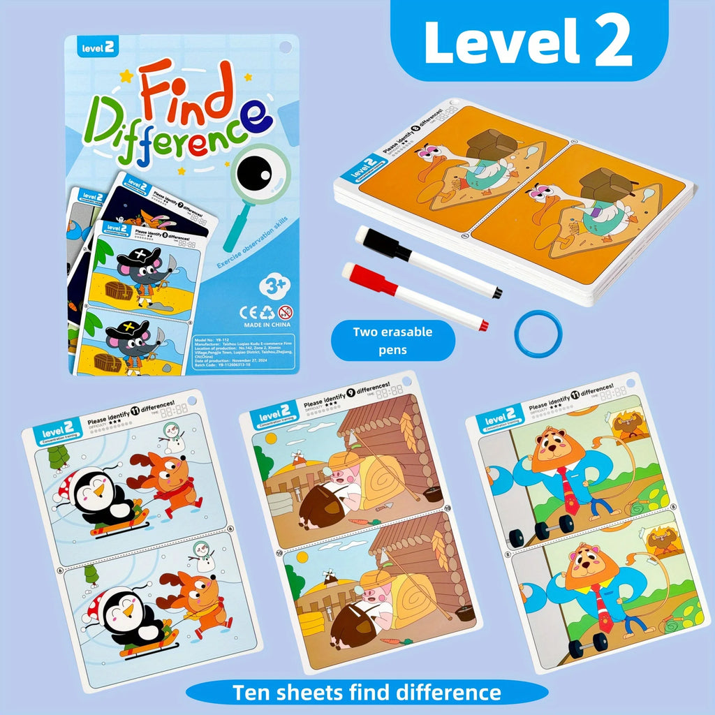 Reusable "Find Differences" Training Game with Color Illustrations-MamaToddler-Level 1-Mama Toddler