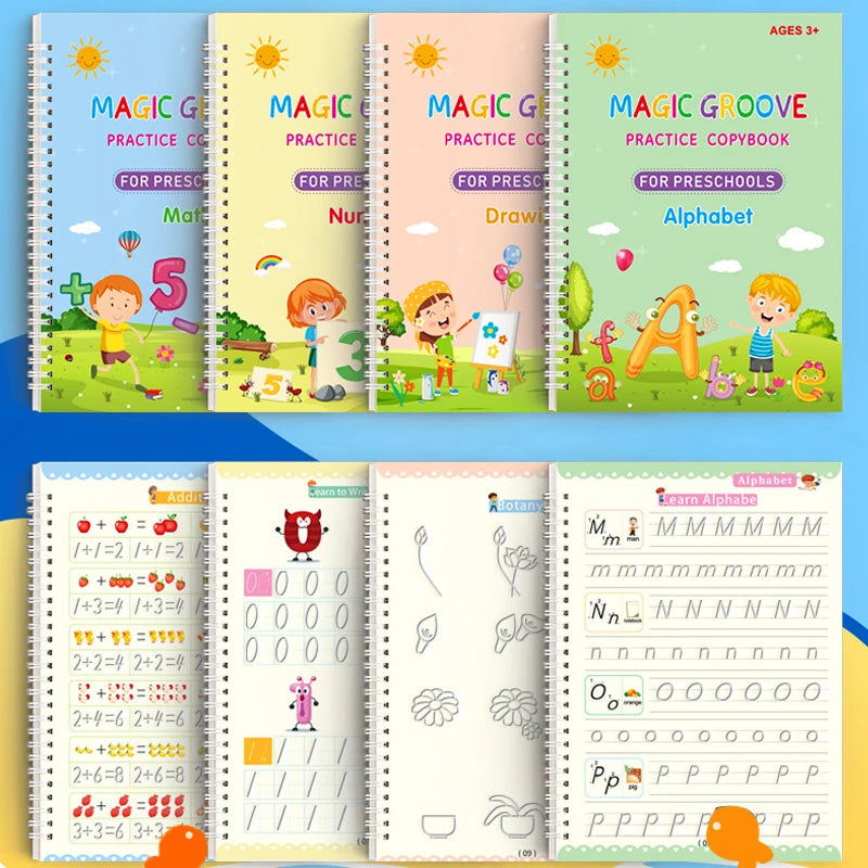 4 pcs Magic Groove Reusable Preschool Calligraphy Writing Book-MamaToddler-4pcs Sets-Mama Toddler
