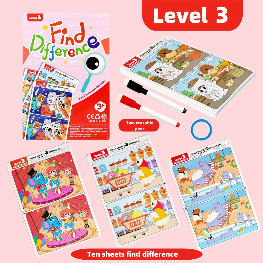 Reusable "Find Differences" Training Game with Color Illustrations-MamaToddler-Level 1-Mama Toddler
