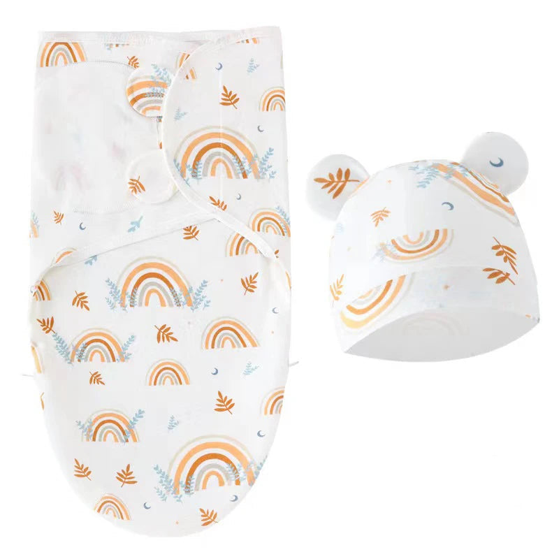 Cotton Printed Newborn Baby Swaddle And Hat Set-MamaToddler-Floral-Mama Toddler