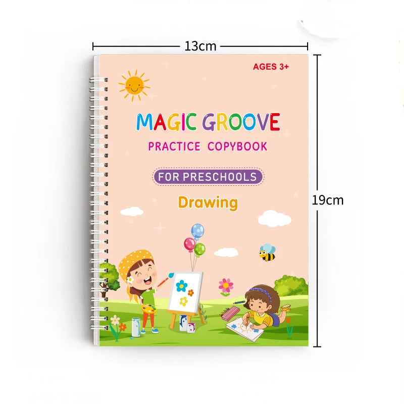 4 pcs Magic Groove Reusable Preschool Calligraphy Writing Book-MamaToddler-4pcs Sets-Mama Toddler
