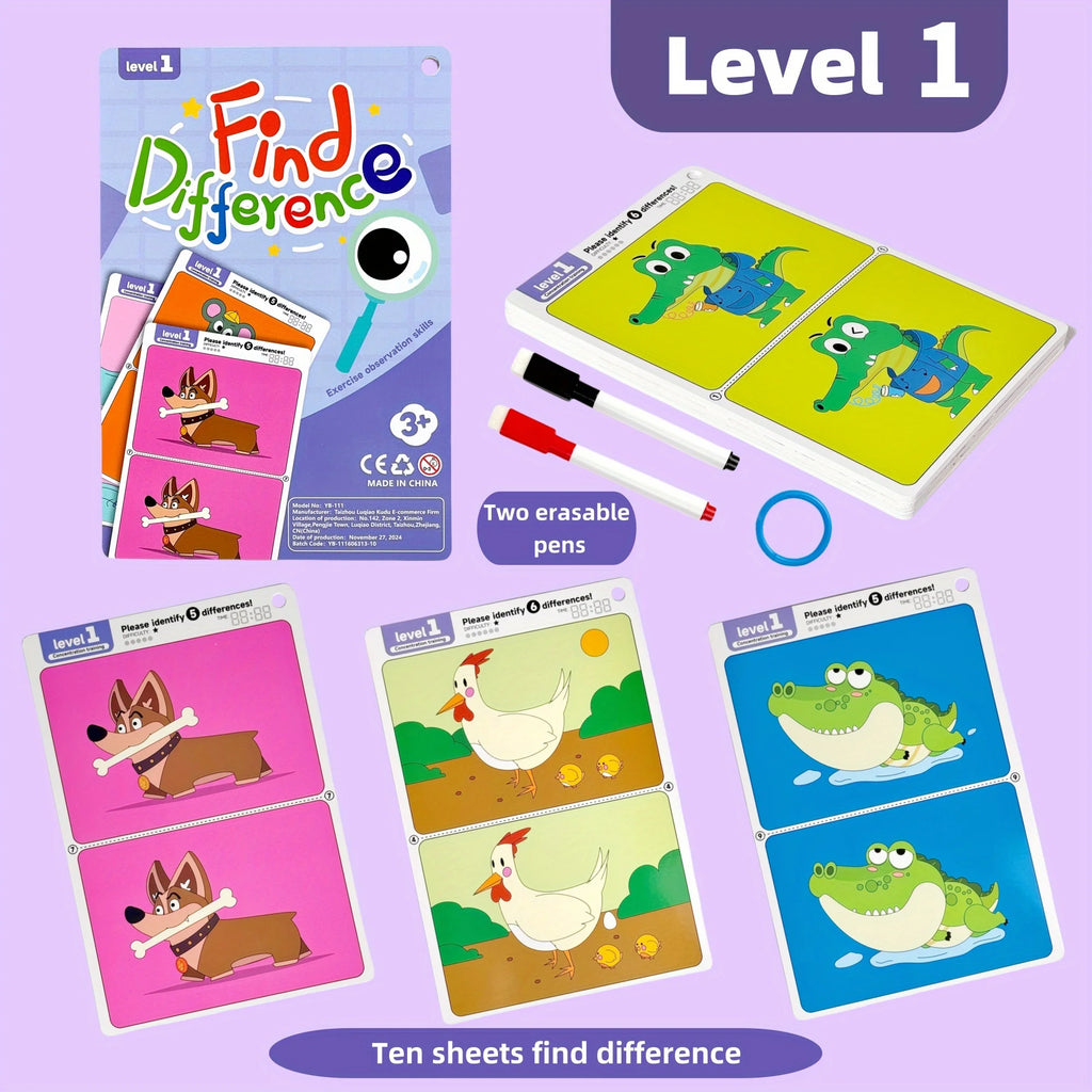 Reusable "Find Differences" Training Game with Color Illustrations-MamaToddler-Level 1-Mama Toddler