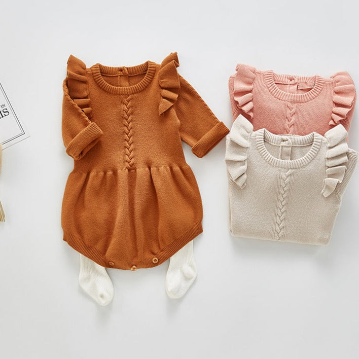 Spring & Autumn Cute Baby Girl Knitted Long Sleeves Romper Clothing-Mama Toddler-Star Flowers 1-3 Months-Mama Toddler