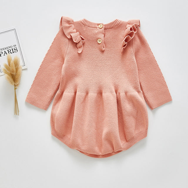 Spring & Autumn Cute Baby Girl Knitted Long Sleeves Romper Clothing-Mama Toddler-Buttons-3 Months-Mama Toddler